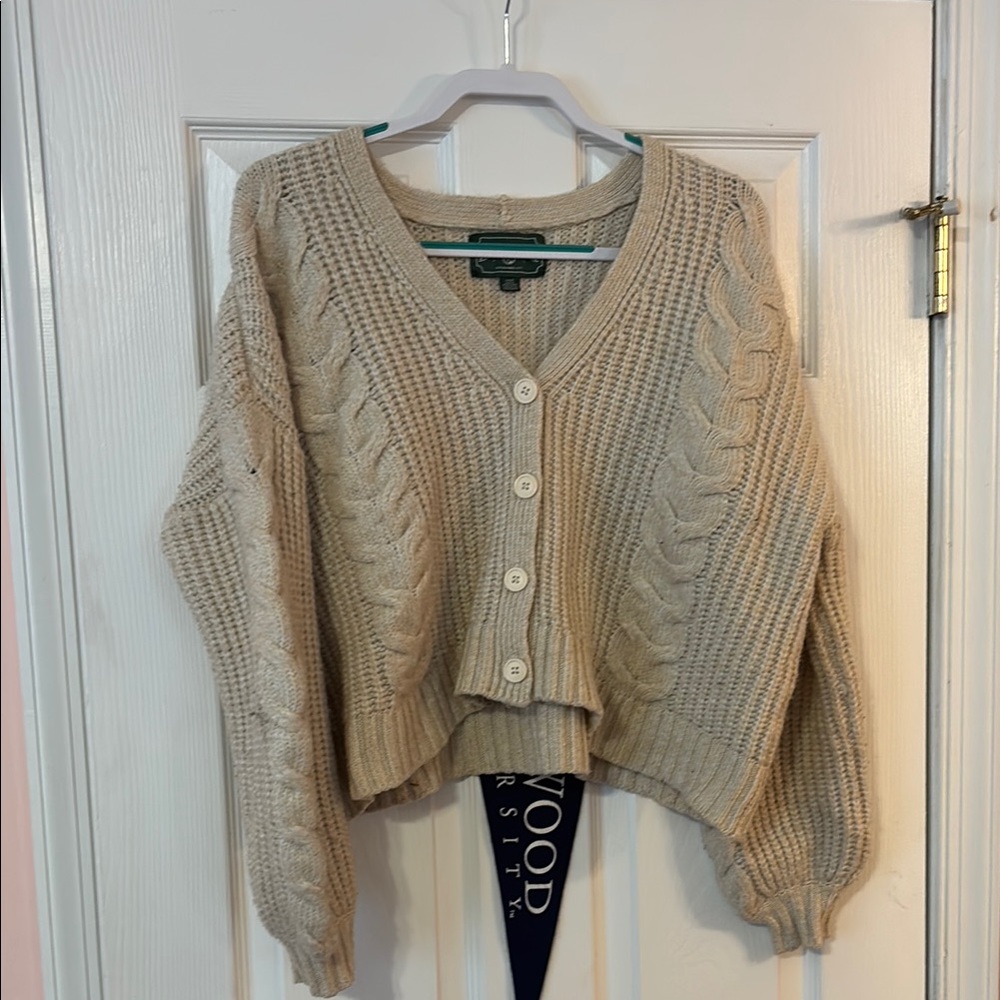 American Eagle Cream Cardigan Sweater V-Neck